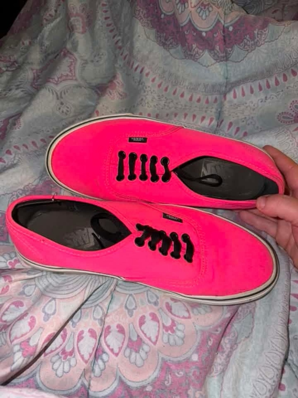 Vans Neon Pink Canvas Low Top Sneakers with Black Laces